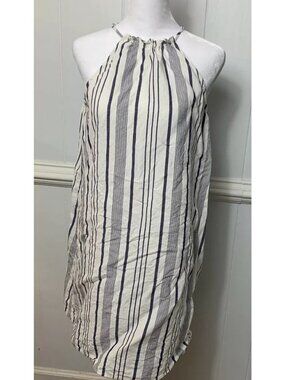 Loft Lightweight Linen Blend Blue And White Stripes Boho Vacation Beach Dress XS